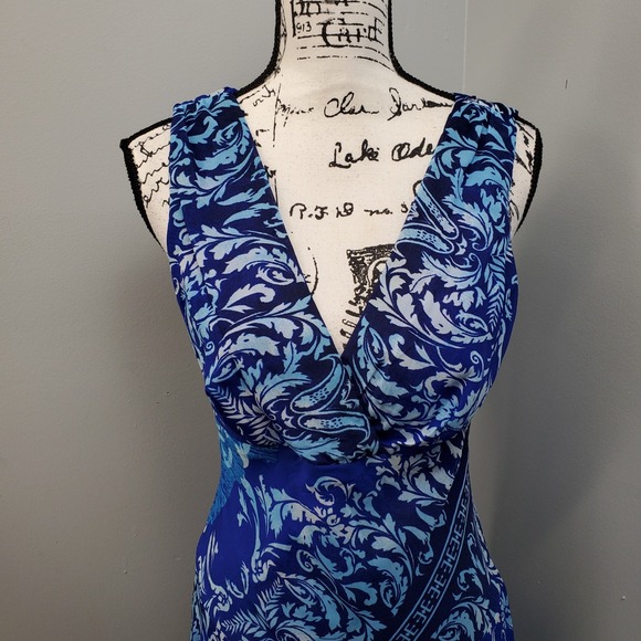 Rabbit Maxi Dress Women's‎ 8 Blue Paisley Lined Cottagecore Prairie Wrap V-Neck - Picture 3 of 10